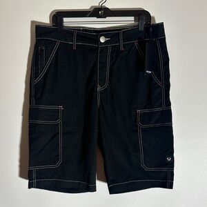 True Religion Black Cargo Shorts with Contrast Stitching